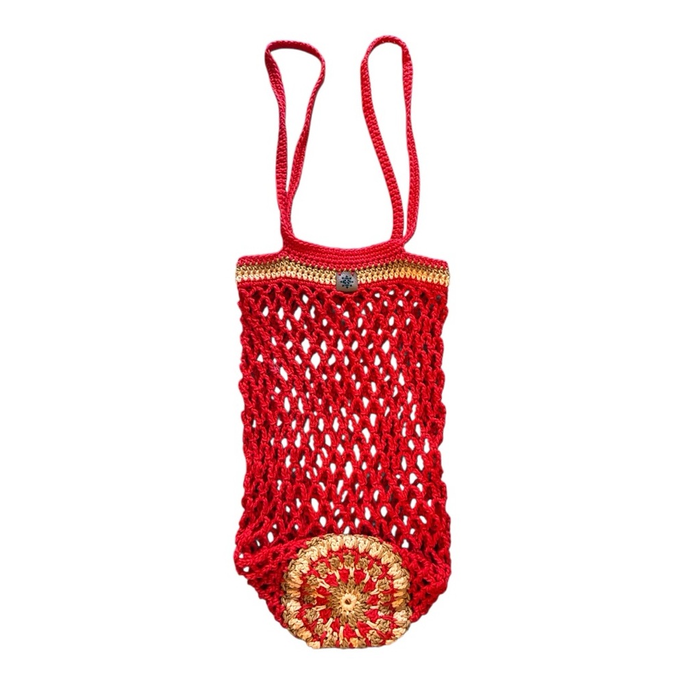 Crochet Woven 3S Festival Bag Red & Gold